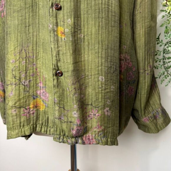 Free People | Found Floral Moss Camp Shirt Olive Green Button Down Medium - Picture 5 of 12
